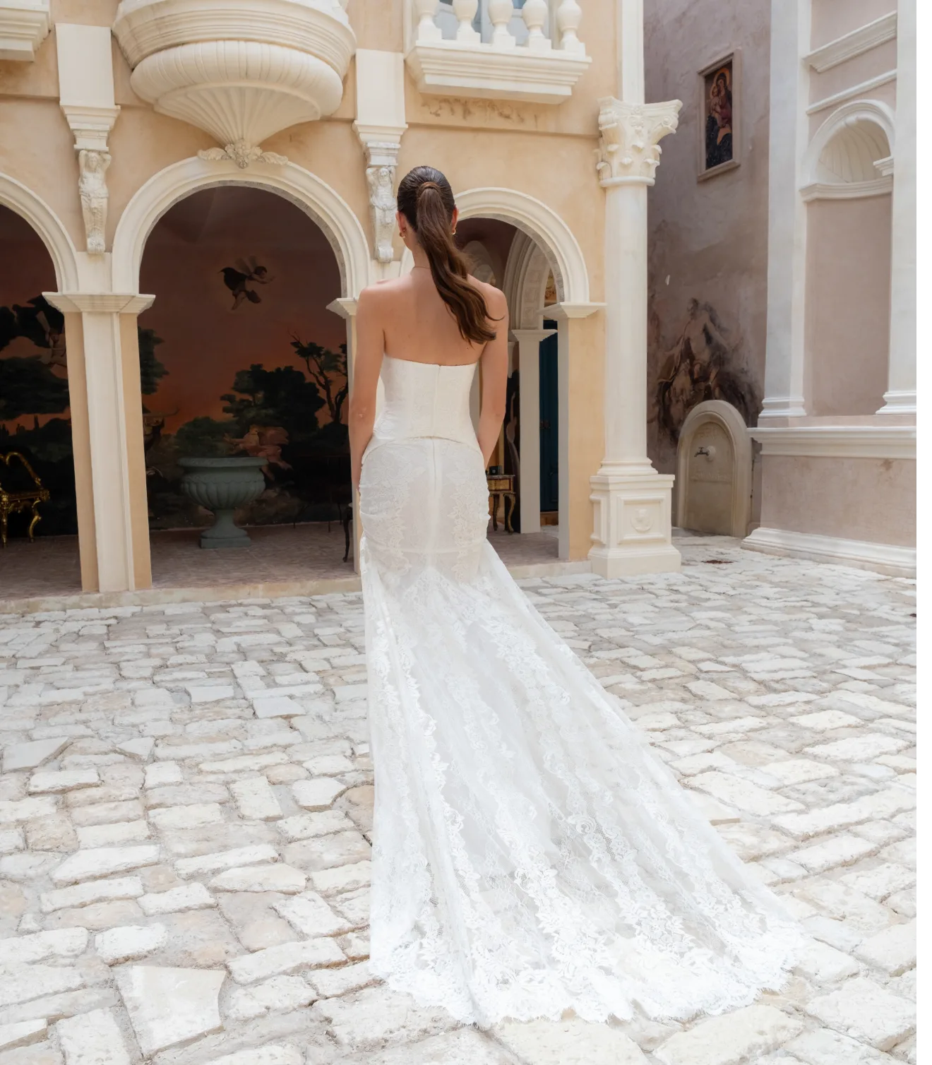 Bride trying on a Miss Scarlett gown at a boutique